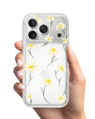 Etui do iPhone 17 Pro przeźroczyste, silikonowe Flexi, stokrotki