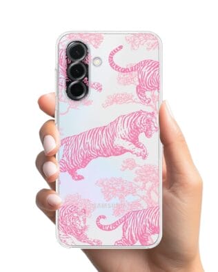 Etui do Samsung Galaxy A36 5G przeźroczyste, silikonowe Flexi, Mystic, Różowe tygrysy