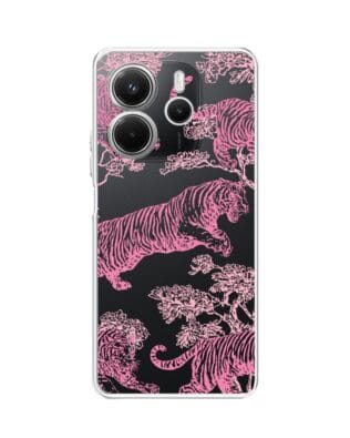 Etui do Xiaomi Redmi Note 14 4G przeźroczyste, silikonowe Flexi, Mystic, Różowe tygrysy