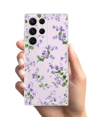 Etui do Samsung Galaxy S23 Ultra przeźroczyste, silikonowe Flexi, Fioletowe Bratki