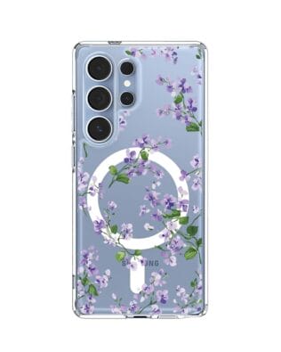 Etui do Samsung Galaxy S25 Ultra z MagSafe przeźroczyste, silikonowe Flexi, Fioletowe Bratki