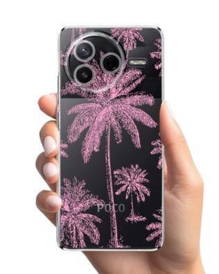 Etui do Xiaomi POCO F7 Pro przeźroczyste, silikonowe Flexi, Mystic, Różowe palmy