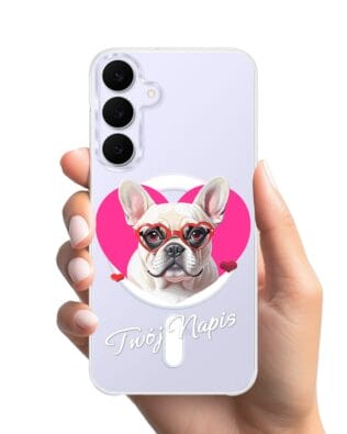 Etui do Samsung Galaxy S25 FE z MagSafe przeźroczyste, silikonowe Flexi, Puppy Love, pies rasy Buldog Francuski