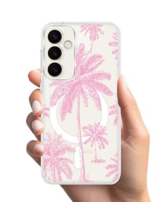 Etui do Samsung Galaxy S23 FE 5G z MagSafe przeźroczyste, silikonowe Flexi, Mystic, Różowe palmy