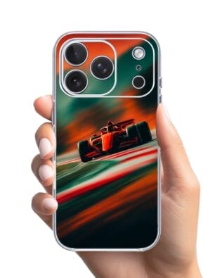 Etui do iPhone 17 Pro Max przeźroczyste, silikonowe Flexi, Szybkie Auta, Wyścig F1