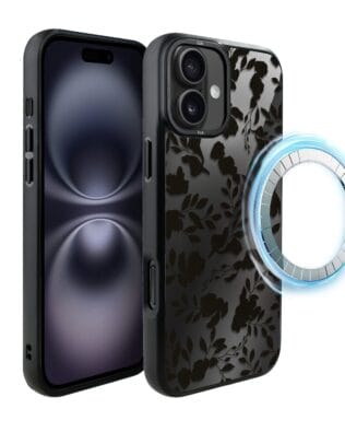 Etui do iPhone 16 IBIZU DropGuard Matt z MagSafe, Midnight, Cienie liści