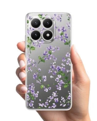 Etui do Xiaomi 15T przeźroczyste, silikonowe Flexi, Fioletowe Bratki