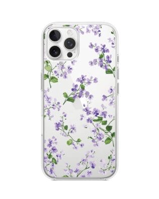 Etui do iPhone 12 Pro przeźroczyste, silikonowe Flexi, Fioletowe Bratki