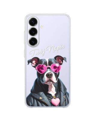 Etui do Samsung Galaxy S25 FE przeźroczyste, silikonowe Flexi, Puppy Love, pies rasy Amstaff