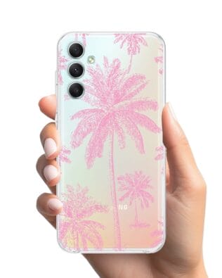 Etui do Samsung Galaxy A34 5G przeźroczyste, silikonowe Flexi, Mystic, Różowe palmy