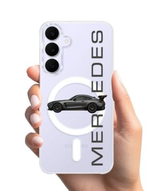 Etui do Samsung Galaxy S25 FE z MagSafe przeźroczyste, silikonowe Flexi, Szybkie Auta, Stalowe AMG-GT