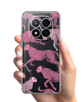 Etui do Xiaomi Redmi Note 14 Pro 4G przeźroczyste, silikonowe Flexi, Mystic, Różowe pumy