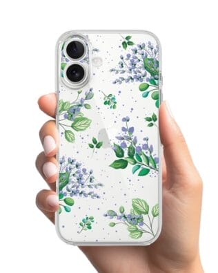 Etui do iPhone 17 przeźroczyste, silikonowe Flexi, fioletowe kwiatki