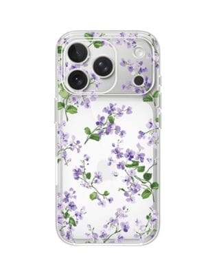 Etui do iPhone 17 Pro Max przeźroczyste, silikonowe Flexi, Fioletowe Bratki