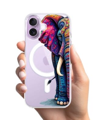 Etui do iPhone 17 z MagSafe przeźroczyste, silikonowe Flexi, Dzika Mandala, Słoń