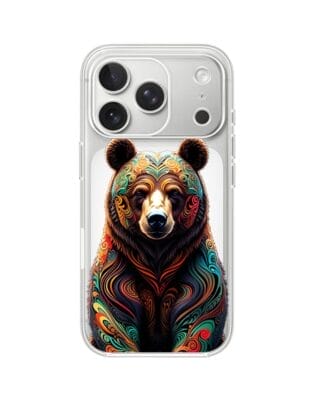Etui do iPhone 17 Pro Max przeźroczyste, silikonowe Flexi, Dzika Mandala, Niedźwiedź