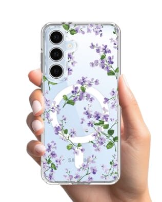 Etui do Samsung Galaxy S24 FE z MagSafe przeźroczyste, silikonowe Flexi, Fioletowe Bratki