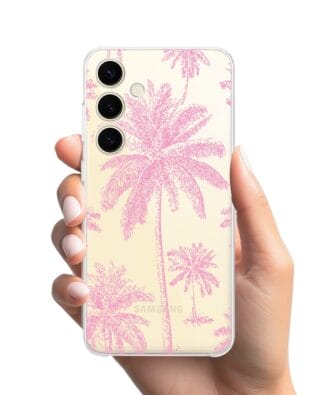Etui do Samsung Galaxy S25 Plus przeźroczyste, silikonowe Flexi, Mystic, Różowe palmy