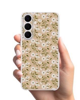 Etui do Samsung Galaxy S25 FE przeźroczyste, silikonowe Flexi, Summer Patterns, delikatne kwiatki na cielistym tle