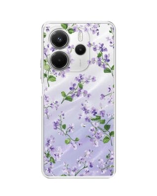 Etui do Xiaomi Redmi Note 14 5G przeźroczyste, silikonowe Flexi, Fioletowe Bratki