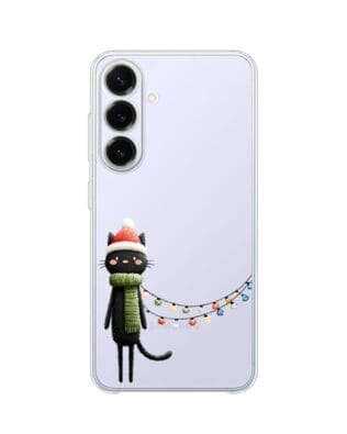 Etui do Samsung Galaxy S25 FE przeźroczyste, silikonowe Flexi, Przytulne święta, Kot przebrany za elfa