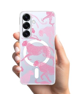 Etui do Samsung Galaxy S25 z MagSafe przeźroczyste, silikonowe Flexi, Mystic, Różowe pumy