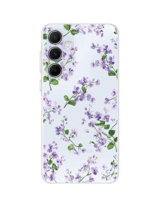 Etui do Samsung Galaxy A55 5G przeźroczyste, silikonowe Flexi, Fioletowe Bratki