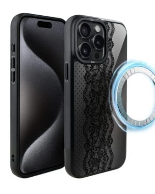 Etui do iPhone 15 Pro IBIZU DropGuard Matt z MagSafe, Midnight, Ornamentowa koronka