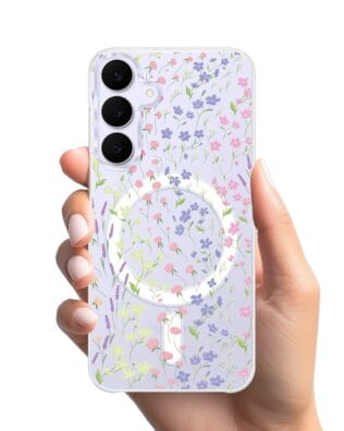 Etui do Samsung Galaxy S25 FE z MagSafe przeźroczyste, silikonowe Flexi, kwiaty polne