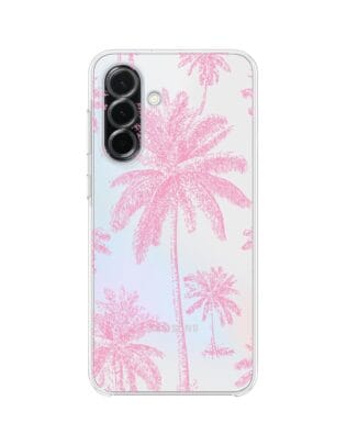 Etui do Samsung Galaxy A36 5G przeźroczyste, silikonowe Flexi, Mystic, Różowe palmy