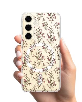 Etui do Samsung Galaxy S24 z MagSafe przeźroczyste, silikonowe Flexi, Mini Patterns, Różyczki