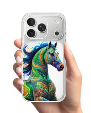 Etui do iPhone 17 Pro przeźroczyste, silikonowe Flexi, Dzika Mandala, Koń