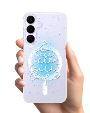 Etui do Samsung Galaxy S25 FE z MagSafe przeźroczyste, silikonowe Flexi, malowana choinka na niebieskim świetle