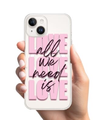 Etui do iPhone 14 Plus z MagSafe przeźroczyste, silikonowe Flexi, Positive Vibes, All We Need Is Love