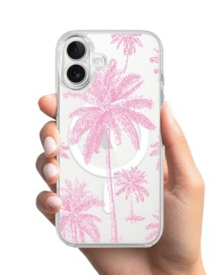 Etui do iPhone 17 z MagSafe przeźroczyste, silikonowe Flexi, Mystic, Różowe palmy