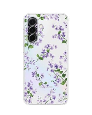 Etui do Samsung Galaxy A36 5G przeźroczyste, silikonowe Flexi, Fioletowe Bratki