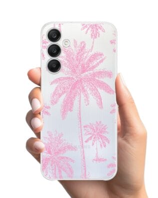Etui do Samsung Galaxy A25 5G przeźroczyste, silikonowe Flexi, Mystic, Różowe palmy