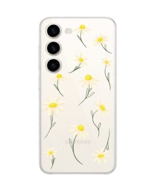 Etui do Samsung Galaxy S23 przeźroczyste, silikonowe Flexi, stokrotki