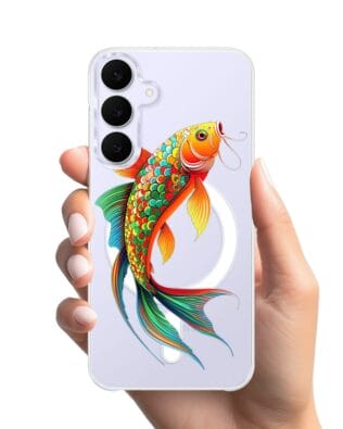 Etui do Samsung Galaxy S25 FE z MagSafe przeźroczyste, silikonowe Flexi, Dzika Mandala, Złota ryba