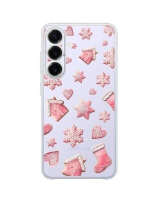 Etui do Samsung Galaxy S25 FE przeźroczyste, silikonowe Flexi, Przytulne święta, Różowe pierniczki