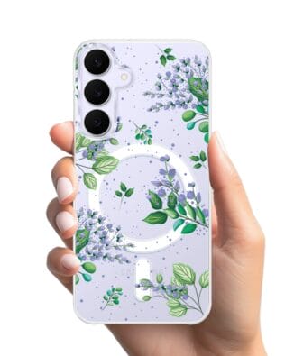 Etui do Samsung Galaxy S25 FE z MagSafe przeźroczyste, silikonowe Flexi, fioletowe kwiatki