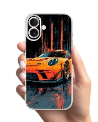 Etui do iPhone 17 przeźroczyste, silikonowe Flexi, Szybkie Auta, Pomarańczowa 911