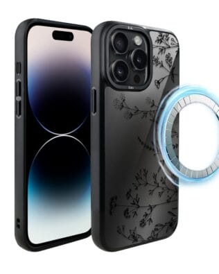 Etui do iPhone 14 Pro IBIZU DropGuard Matt z MagSafe, Midnight, Dotyk kwiatów