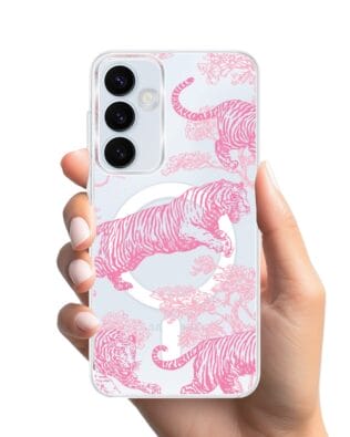 Etui do Samsung Galaxy A35 5G z MagSafe przeźroczyste, silikonowe Flexi, Mystic, Różowe tygrysy