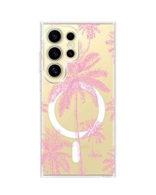 Etui do Samsung Galaxy S24 Ultra z MagSafe przeźroczyste, silikonowe Flexi, Mystic, Różowe palmy