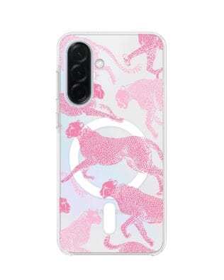 Etui do Samsung Galaxy A36 5G z MagSafe przeźroczyste, silikonowe Flexi, Mystic, Różowe pumy