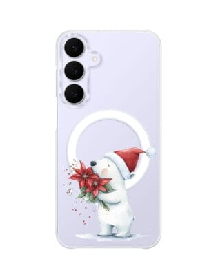 Etui do Samsung Galaxy S25 FE z MagSafe przeźroczyste, silikonowe Flexi, Przytulne święta, Miś świąteczny