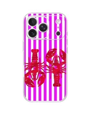 Etui do iPhone 17 Pro Max przeźroczyste, silikonowe Flexi, Summer Patterns, kraby z różowymi paskami