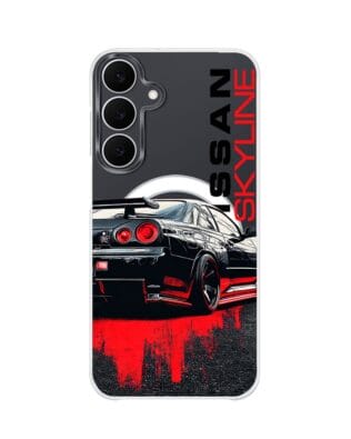 Etui do Samsung Galaxy S25 FE z MagSafe przeźroczyste, silikonowe Flexi, Szybkie Auta, czarny Skyline