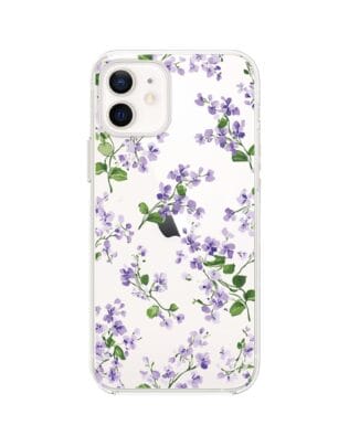 Etui do iPhone 12 przeźroczyste, silikonowe Flexi, Fioletowe Bratki